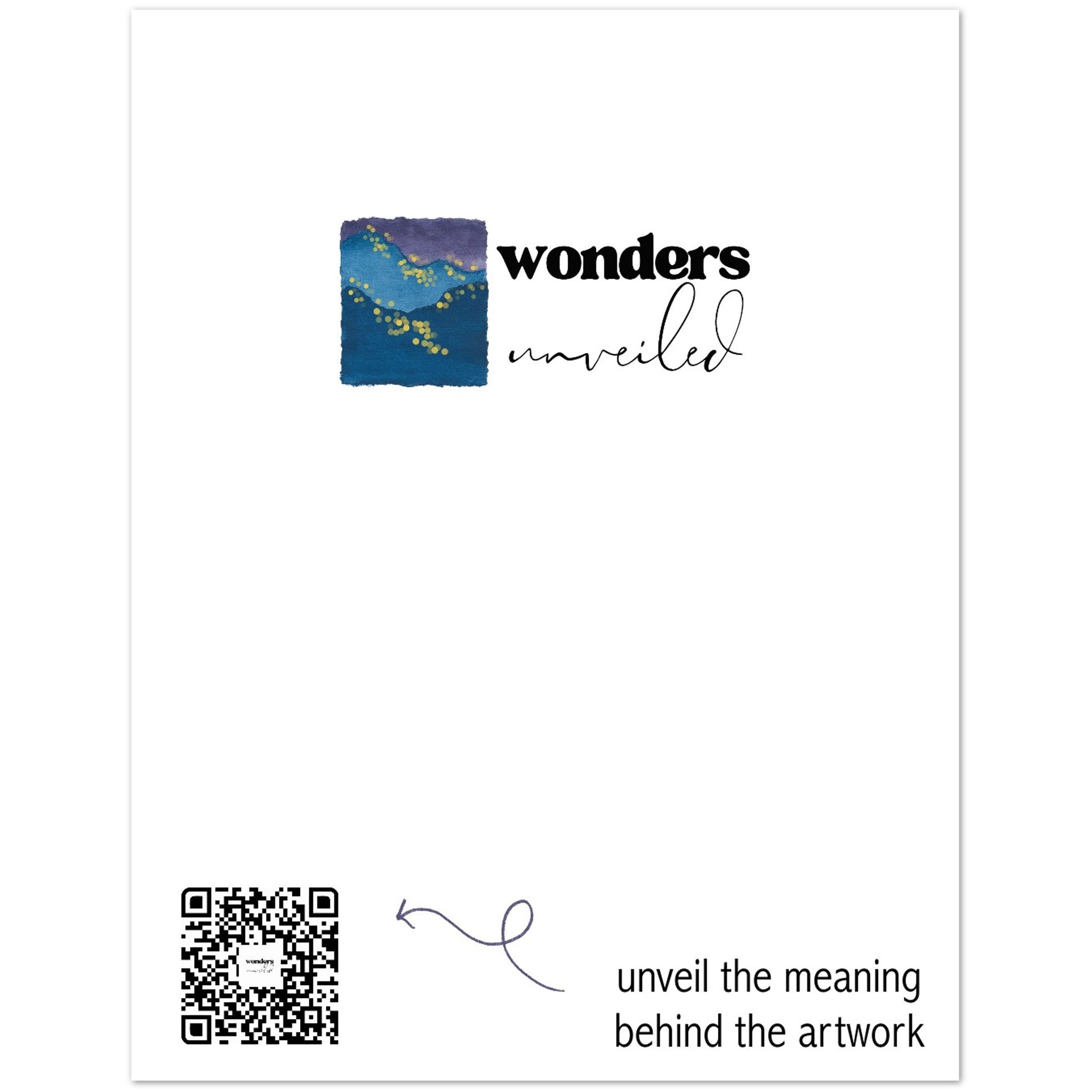 Card with 'wonders unveiled' text and a QR code on a white background
